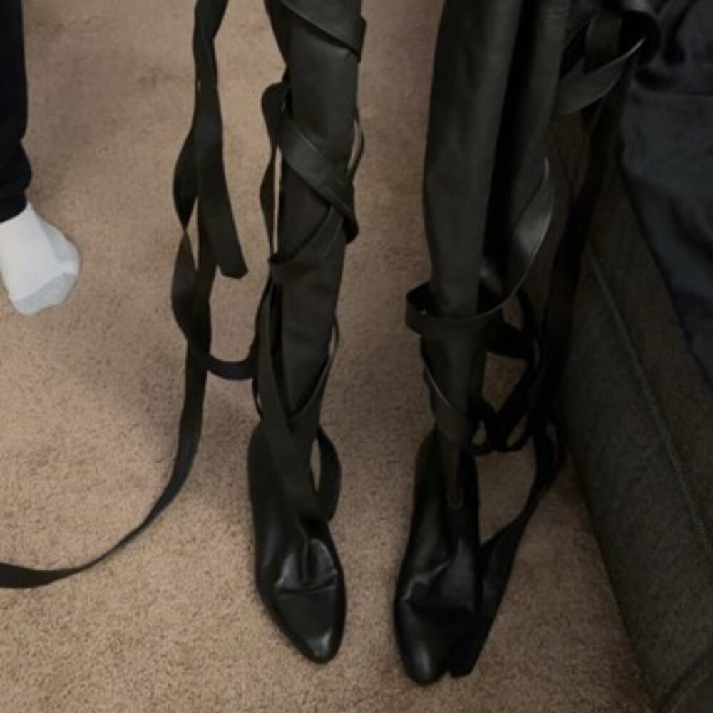 Chloe Lace Up Thigh High Leather Flat Boots Size 9 US/40 EU